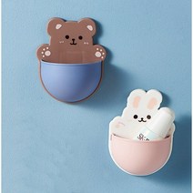 js 간편부착 벽걸이 리모컨 칫솔치약 정리함 홀더, 대, 토끼