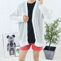 남자 루즈핏 비치 썸머 펀칭 메쉬 그물 린넨 오버 니트 가디건 4컬러