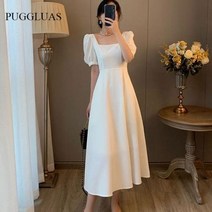 우아한 하이 웨이스트 퍼프 슬리브 A라인 롱 드레스 파티예복