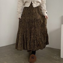 [비비애르] 레오파드 주름 캉캉 밴딩 롱 스커트 호피 플리츠 나염 사계절템