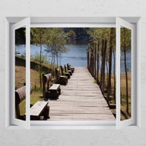 아트박스/꾸밈 ih215-벤치가있는호수공원_창문그림액자_뮤럴시트지, E타입-모던블랙