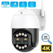 CCTV 방범 보안 감시 IP 카메라 현관 문 스마트폰 가정용 매장 무선 초소형 펫 씨씨티비 8mp 4k ip 와이파이 cctv 듀얼 렌즈 컬러 나이트 비전 4mp 2k 8x, 8mp 128g 카드 추가, 미국 플러그