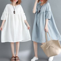 L.ONLINE SHOP4050대 미시룩 중년여성 빅사이즈프릴 5부소매 원피스 원피스 하객룩 트위드원피스 쉬폰원피스 뷔스티에원피스