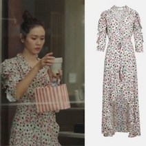 사랑의 불시착 손예진 플라워 도트 원피스 프렌치 앤티크 v넥 롱 스커트 쉬폰