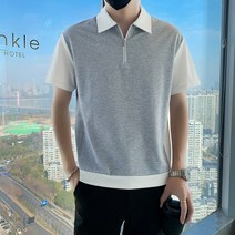 카라셔츠 3008 특P58 통제함 78 여름 반팔 카라넥 트렌드 사회 젊은남자 패치워크 부딪치다 색티셔츠 4994355705