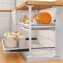 주방 캐비닛 접시 보관함 내장 서랍 그릇 선반 정리대 바구니, 02.싱글 대형 블랙 62-102cm