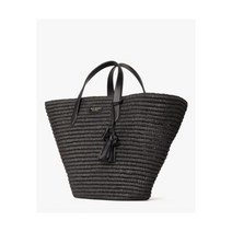Kate Spade Cabana X Large Beach Tote Black Straw/Italian Leather Dustbag