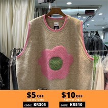 바이찬스 뷔스티에탑 트위드 베스트 시리즈 핑크 꽃 루즈핏 민소매 니트 조끼 여성용 봄 풀오버 루즈한 스, 02 M_05 Camel coffee flower