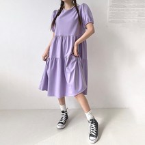 캉캉 플레어 롱원피스 바캉스룩 원피스 스판 코튼 퍼프 벌룬 여름 데일리 원피스