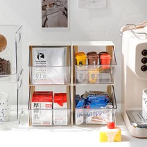 씨앤초이스 심플 2단 수납함 캡슐 티백 보관함 탕비실 테이블 책상정리 소품정리함 아크릴 서랍, 크림화이트x2, 1개