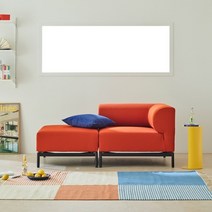 한샘 레이어드 패브릭 소파 컴팩트 3인오픈(스툴) (8종/택1), 오렌지/블랙(F)