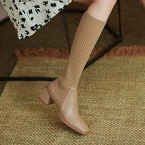 청키솔 니트 롱부츠 미들힐 겨울 스판 스키니 빈티지 여 워커