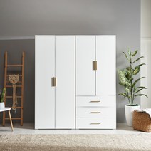 [1만원 즉시할인]장인가구 비쥬얼 4도어 3단서랍 1600 이불 옷장 YS211, 화이트네이비