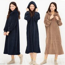수면 밍크 촉감 기모 후드 롱 원피스 데일리 심플 모자 겨울 따뜻한 원피스