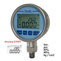 FANDE-디지털 유압 게이지 및 온도 다이어프램 316L LCD 스테인레스 스틸 가스 액체 연료 압력계, 01 -25KPa-25KPa, 06 NPT 1-8