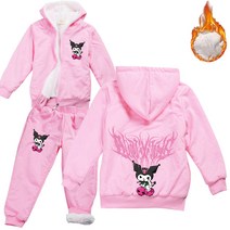 쿠로미 산리오 캐릭터 밍크기모 지퍼후드+바지 아동복세트 점퍼바지 투피스 옷세트 2호도안