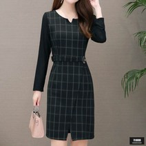 가바바 여성 빅사이즈 원피스 단정 체크라인 허리장식 미니원피스 G50231