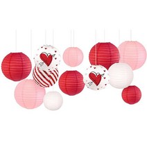 AOBKIAT 웨딩 장식 키트 12팩 종이 중국 일본 랜턴 핑크 레드 파티 장식용 20.3/25.4/30.5cm(8/10/12인치) 원형 종이 랜턴 벽걸이 약혼 신부 베이비 샤, Multicolor