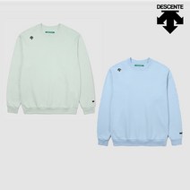 데상트 남녀공용 친환경 코튼 소재 톤온톤 워딩 맨투맨 SN123UHT12 LBLU LRGN