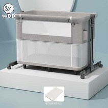 WDDGD 신생아요람 범퍼침대 원목 아기침대 아기침대, 라이트 그레이