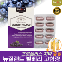 뉴질랜드 파이오라 빌베리 50000mg 60캡슐 눈건강 눈영양제, 1개+사은품(프로폴리스치약)