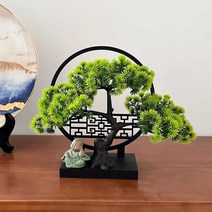 소나무 분재 조화 인조나무 인조목 나무 인테리어, 블랙 플랫 세라믹 화분 + 포도카르푸스 화분