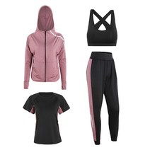 여성 트레이닝 4종 세트 (후드집업+티셔츠+브라+조거팬츠) 운동복 헬스복 츄리닝 조깅복