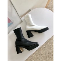 [가보시 앞굽3cm 블랙 앤 화이트 뚜니MD] 네모 앞코 스판삭스 옆지퍼 앵클부츠 9cm / 모던 시크 부티 힐 베이직 기본 키작녀 봄 여름 가을 탁월한 쿠션감 폭신한 착화감좋은/
