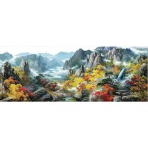 란이네 산수화 보석십자수 금강산도 대형십자수 DIY키트 220816428, 원형비즈, 80*30cm