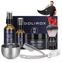 DOLIROX 남성용 면도 키트 스트레이트 면도기 크림 프리쉐이브 오일 애프터 쉐이브 밤 브러시와 볼, Black, 01 블랙.