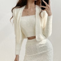 입꼬 앙고라 크롭 가디건 나시 투피스 세트5color