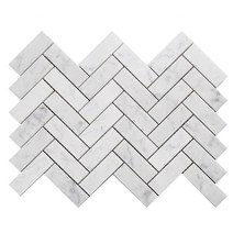 Soulscrafts 이탈리아 화이트 카라라 대리석 2.5 x 10.2cm(1 x 4인치) 헤링본 모자이크 타일 광택 주방 백스플래시 욕실 벽 및 바닥 타일 5장/박스, Carrara 1x3 Herringbone Polish