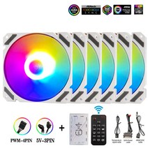 PC케이스 Wovibo RGB ARGB 팬 쿨러 PWM 4 핀 5V 3 환풍기 PC 컴퓨터 냉각 케이스 라디터 화이트 블랙 12cm 120mm, CHINA_White 6 in 1 | A-RGB | W