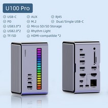 Hagibis usb c 도킹 스테이션 4k 60hz hdmi 호환 m 2 ssd 인클로저 rj45 pd usb 허브 sdtf 도크 for pc macbook pro air, 업그레이드된 u100 pro