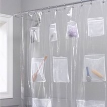 포켓과 함께 명확한 샤워 커튼 라이너 PEVA 방수 욕실 두꺼운 곰팡이 증거 욕조 파티션, Translucent Curtain, CHINA, W180xH180cm