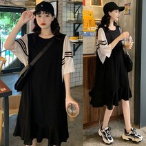 L-4XL 빅사이즈 롱 캐주얼 블랙 오버핏 원피스 데일리 꾸안꾸룩 체형커버 루즈핏 바캉스