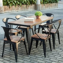 야외 테이블 세트 테라스 꾸미기 평상 마당 나무 야외책상 조합 레저 카페 인스타 캠핑, 1테이블 4의자(롱 테이블 140x70)