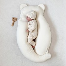 허그곰 아기베개 신생아 짱구 베개 뒤집기방지쿠션 아기 바디필로우 두상 태열 모로반사, 허그곰 메쉬속통 + 이너시트 + 순면커버 (크림)
