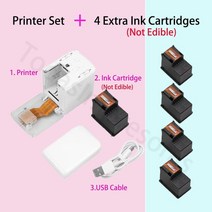 식용프린터 미니 케이크 라떼아트 식품 프린터 잉크젯 프린터 wifi android 식용, 일반 잉크 4개 포함