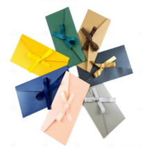 크라프트 리본 편지 엽서 봉투 컬러 무지 카드 우편 선물 사진 청첩장 초대장 긴 고급 종이백, B 블루