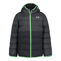 Under Armour 남아용 Pronto 컬러블록 패딩 재킷 중간 무게 지퍼 잠금 방수 마린 그린/피치 그레이 Medium
