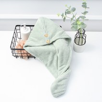 ZZJJC 드라이캡 여흡수 코랄 이중 드라이 타올 드라이 타올과 두꺼운 목욕 모자 두건, 녹색, 25*65cm