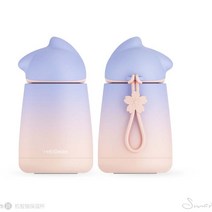 에커스 창의력 점차적 변색 슬기로운 고양이 보온컵 만화 귀여운 배부른 컵 진공 스테인리스강 컵, 청색, 300mL