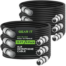 GearIT DMXDMX 스테이지 조명 케이블 100피트 2팩 DMX 남성 대 여성 XLR 호환 DJ LED 무빙 헤드 파 라이트 마이크 믹서 녹음 스튜디오 팟캐스트 100ft, 15 Feet (6-Pack), Black