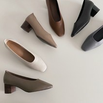 천연 양가죽 미들힐 스퀘어 펌프스 5cm