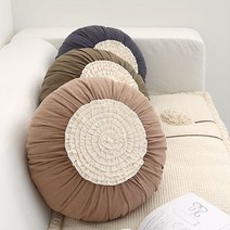 솔리드 코튼 호박쿠션 프릴배색 원형쿠션, 카키그린