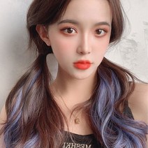 루즈루나 옴브레 웨이브 컬러피스 43cm 롱헤어 연예인머리스타일 브릿지 붙임머리 피스 부분가발 헤어피스 4피스 1세트, 블루