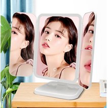버디핏 연예인 원터치 LED 무선 접이식 탁상 거울 화장 메이크업 조명 확대경, 화이트 탁상거울