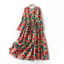 여름 원피스 하객 여성 룩 폴카 도트 코튼 리넨 드레스 봄과 패션 문학 복고풍 긴 섹션 대형 스윙 캐주얼 프린트