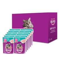 위스카스 고양이 주식 파우치 주니어 참치, 생선, 85g, 12개